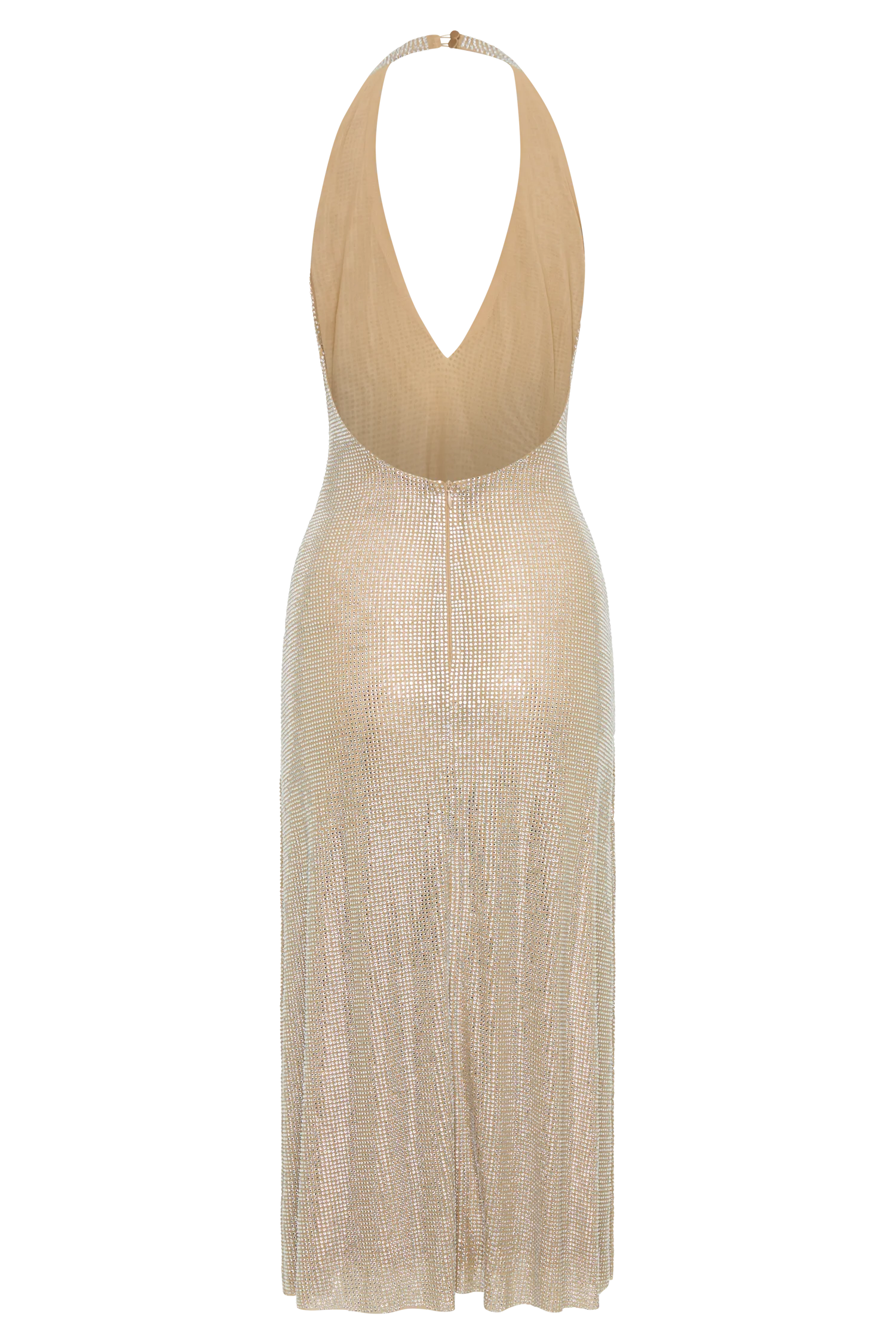 Genie Diamante Halter Midi Dress - Nude