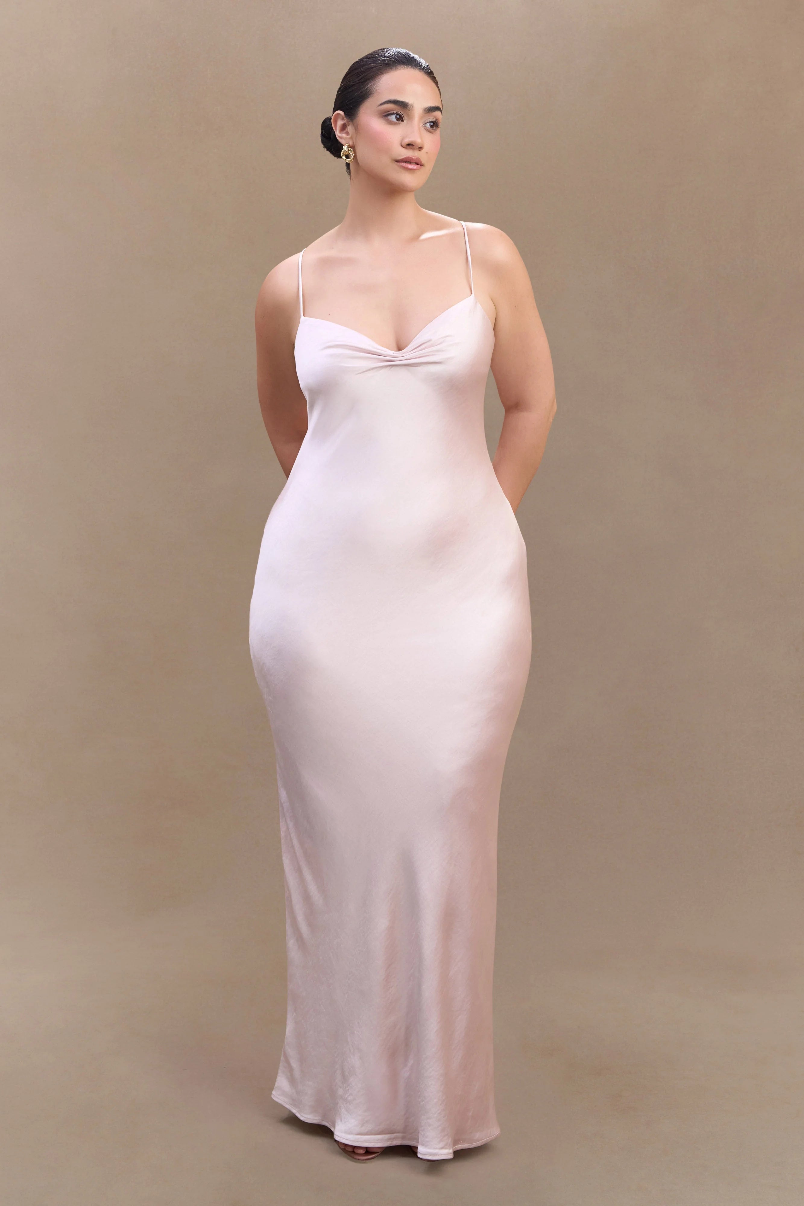 Lilly Sweetheart Satin Maxi Dress - Soft Pink